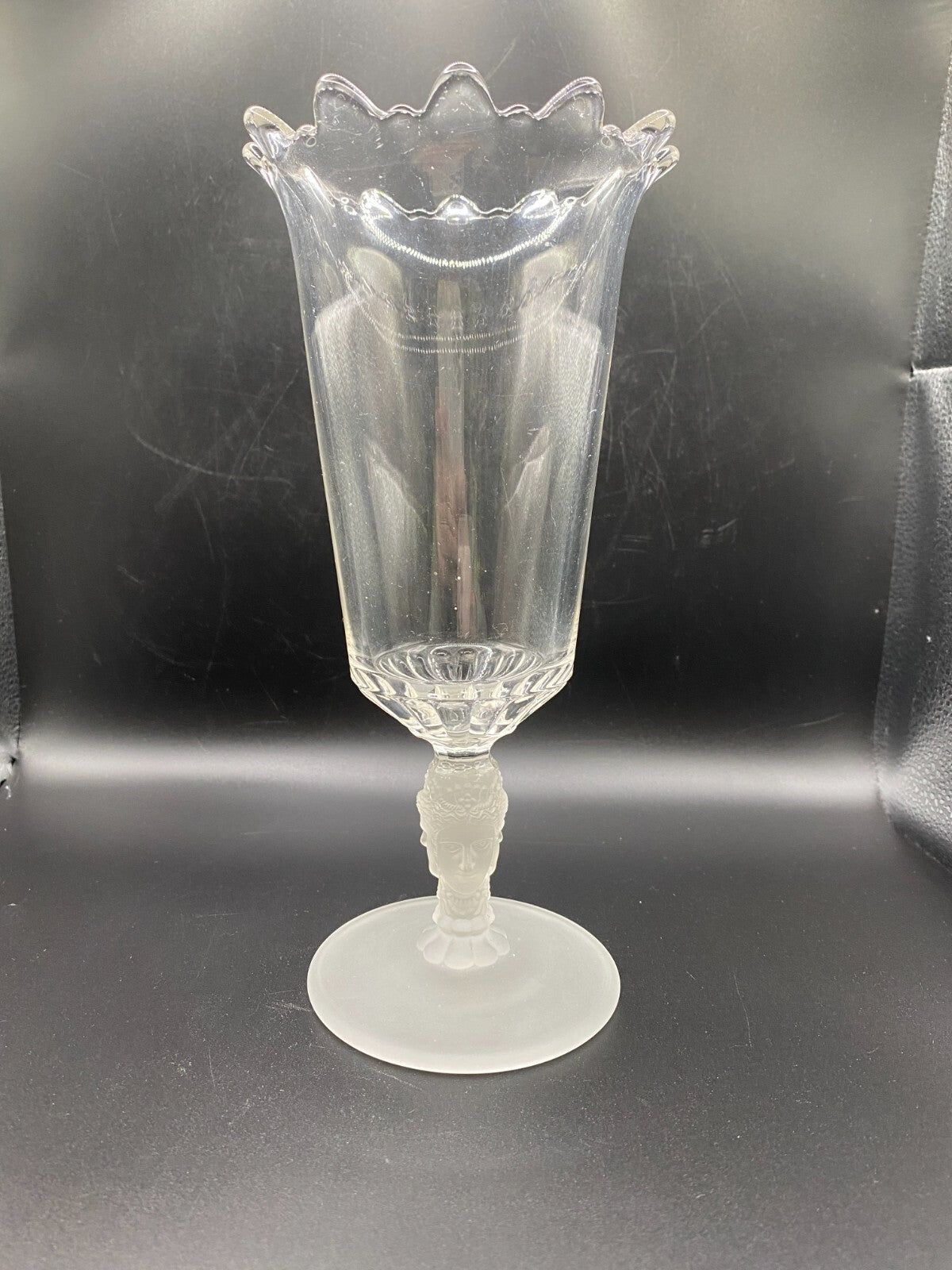 EAPG Three Faces Footed Frosted Celery or Spooner 9.25"