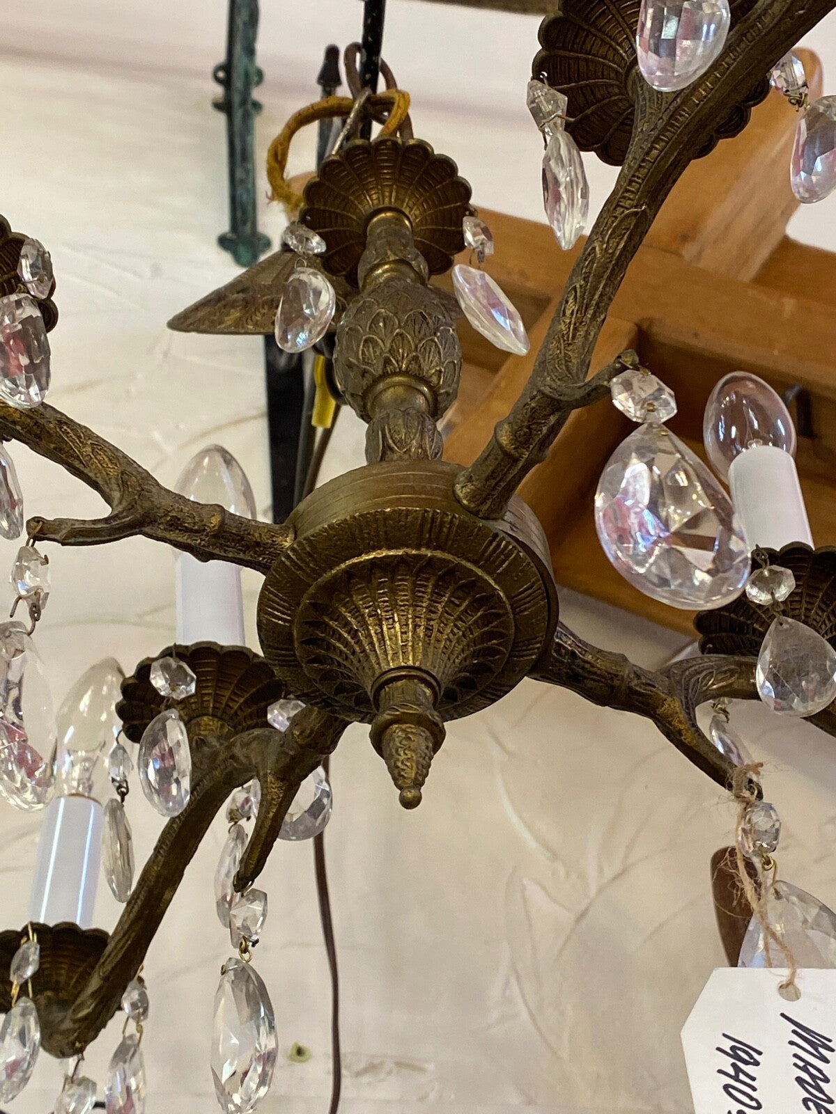 4-double arm made in Spain brass chandelier 1940s