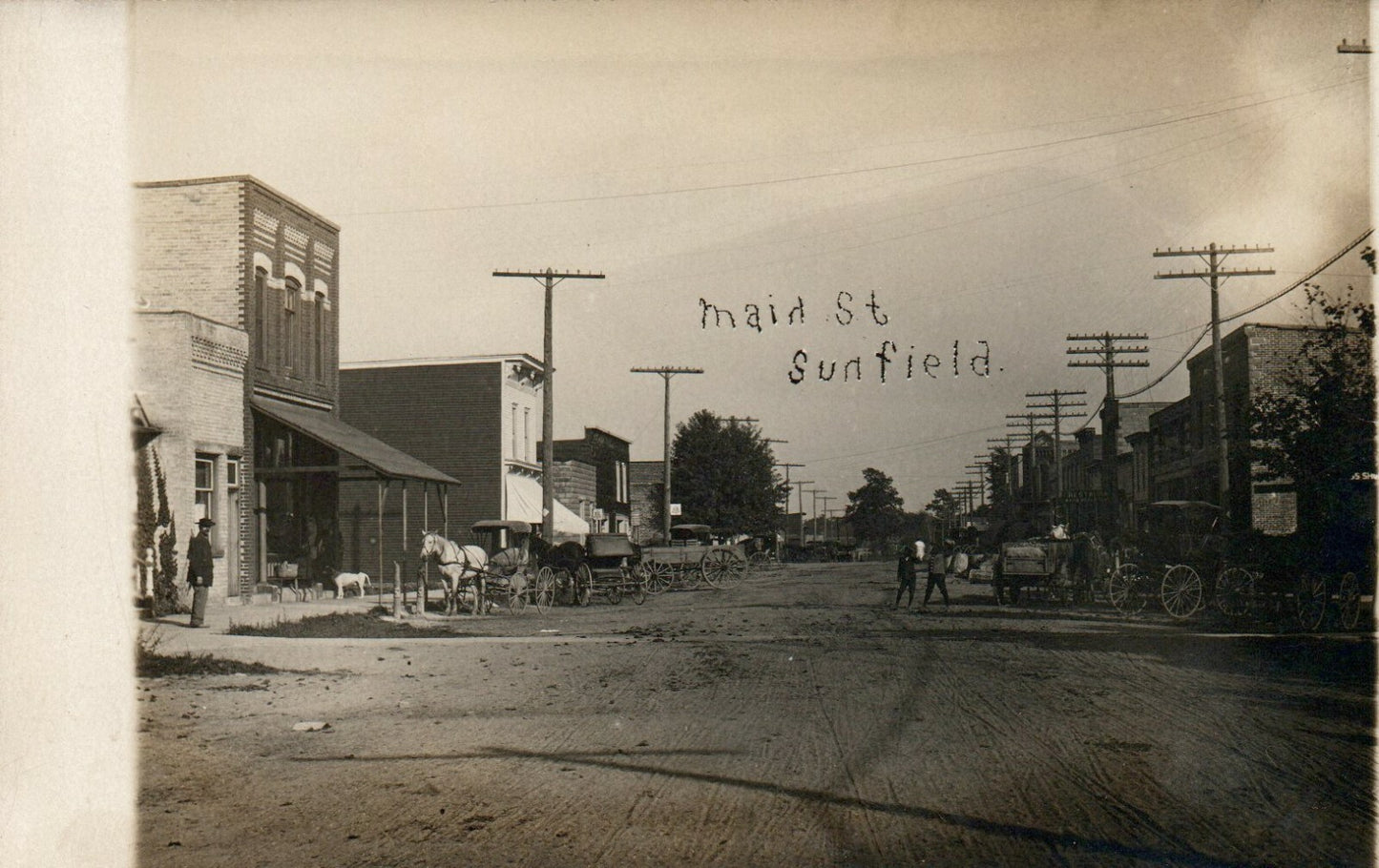 Early Real Photo Main Street Sunfield Vintage Michigan MI Postcard horse wagon