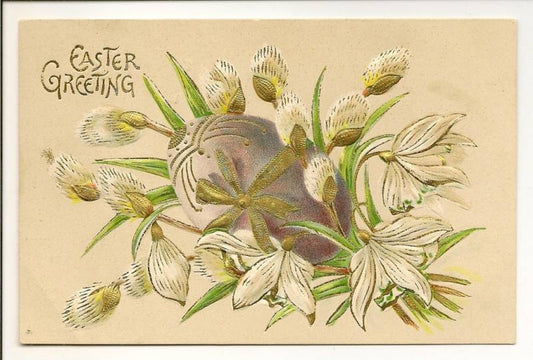 Gold Gilt Purple Egg Pussywillow Easter Postcard
