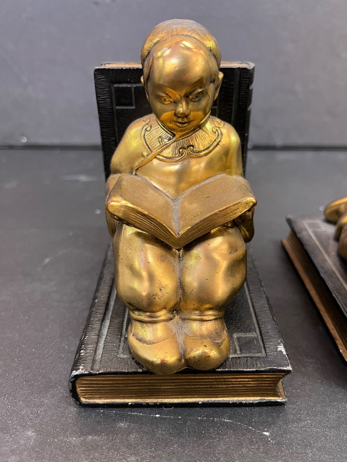 Vintage Ronson Pair of Gold Chinese Metal Art Ware Bookends 