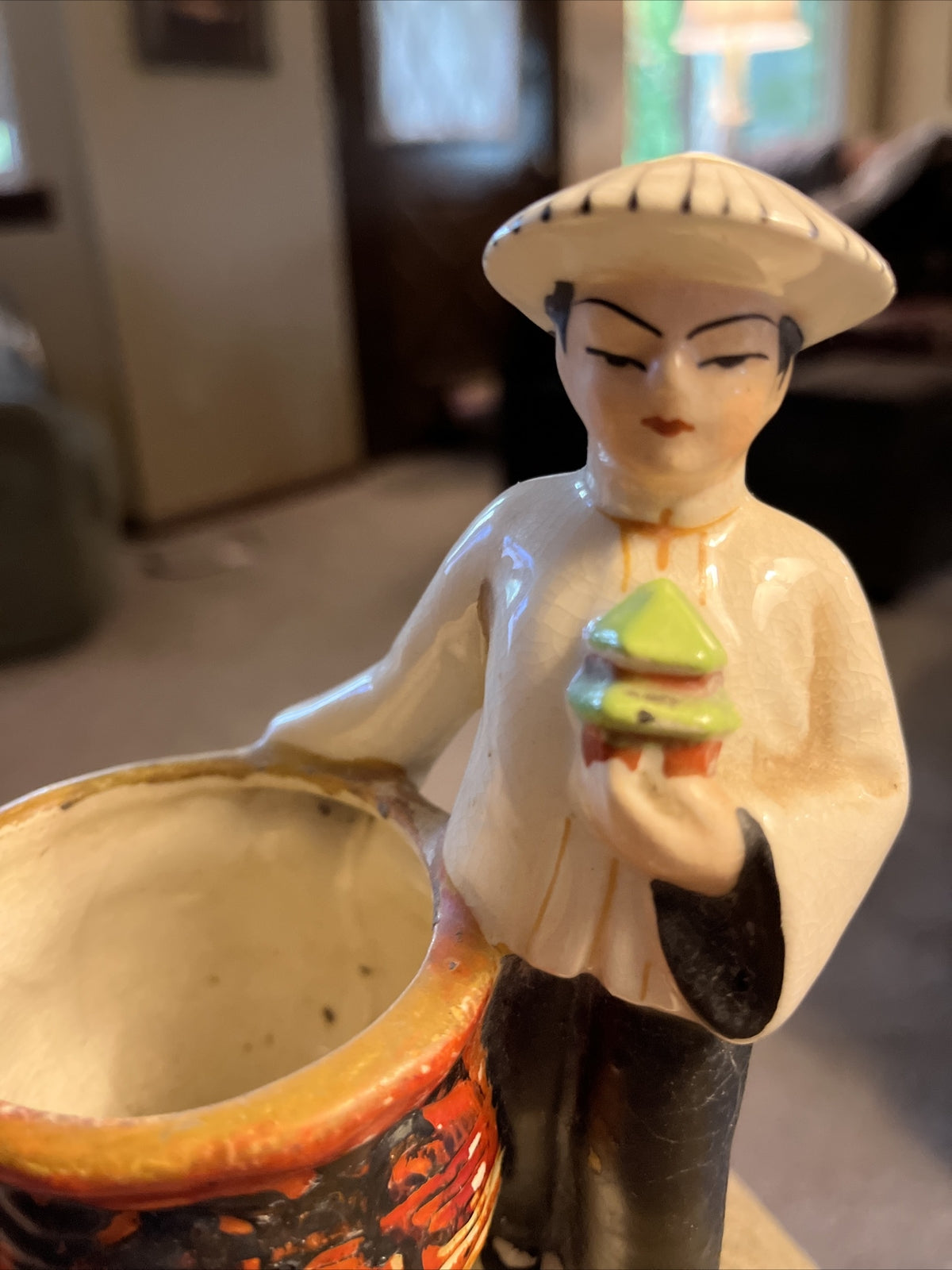 Vintage Asian Man Figurine Planter Hand Painted in Occupied Japan