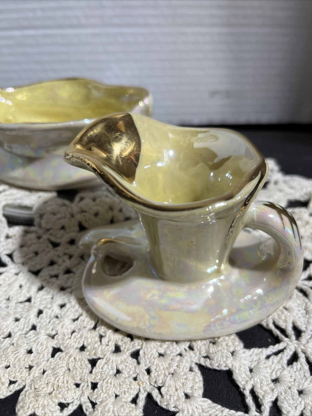 Vintage Pearl China Co Iridescent Lusterware Gold Creamer and Sugar Set