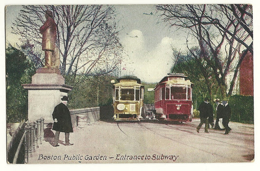 Boston Public Garden Subway Entrance Car Automobile Transportation Postcard