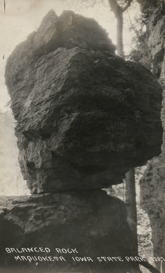 1929 Real Photo Balance Rock Maquoketa IA Iowa State Park  Postcard #9529