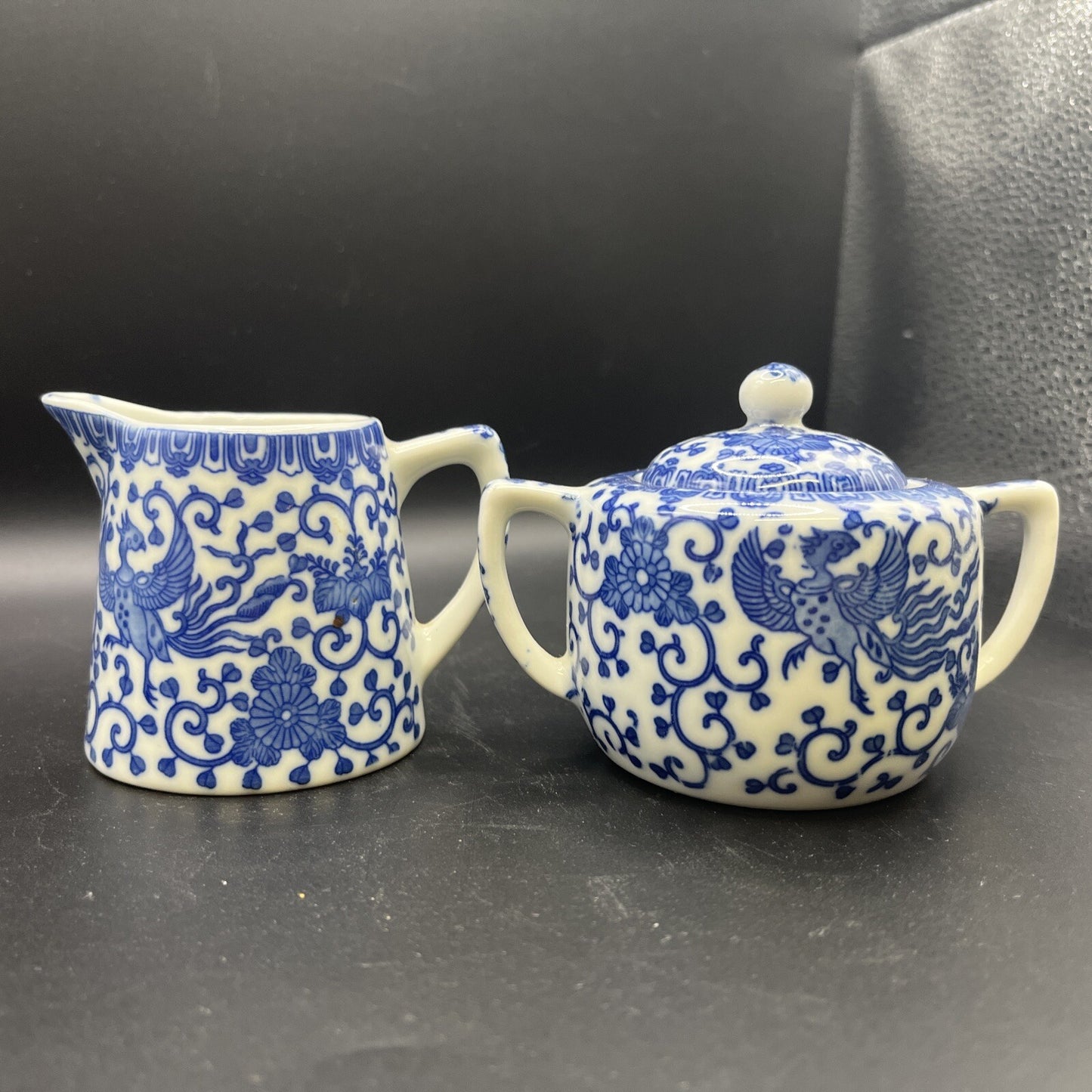 Vintage Morimura Brothers Noritake Blue Phoenix Flying Cream & Sugar Set