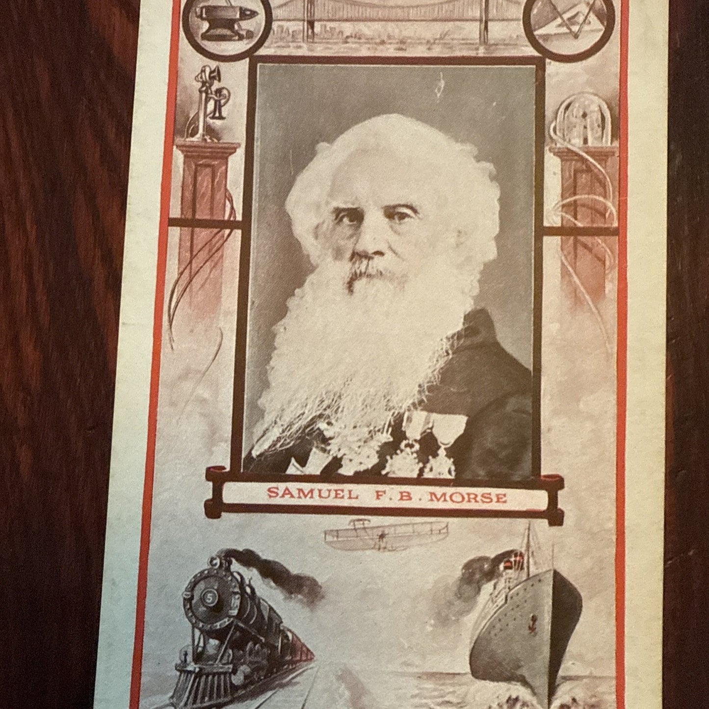 Samuel F B Morse J I Austen Postcard Anvil Ship Plane Train c1910's *Scarce