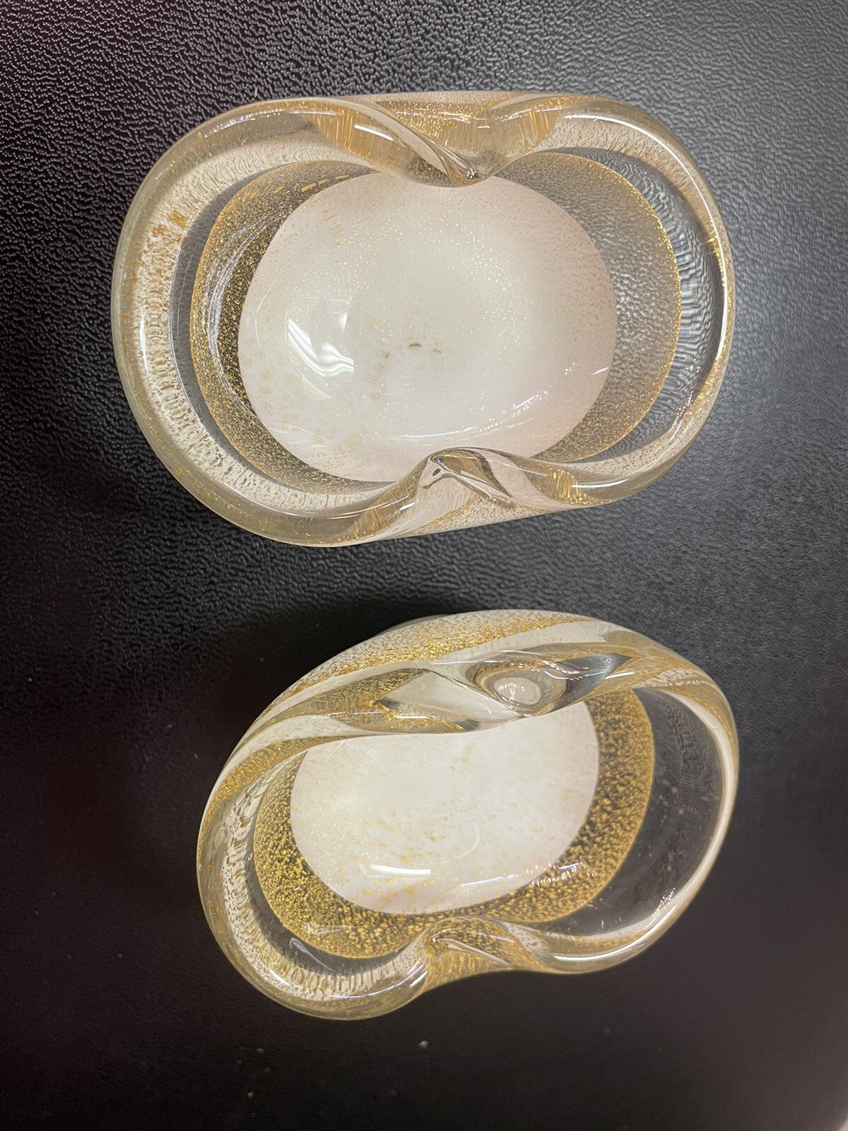 2 Vintage Salvini Lattimo Murano Art Glass MCM 50’s Gold Blown salt Bowl