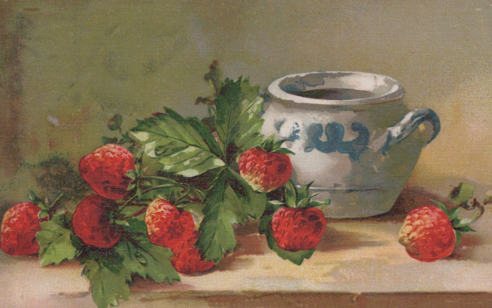 Vintage Caroline Klein Artist Signed Fruit Strawberries Vase Post Card