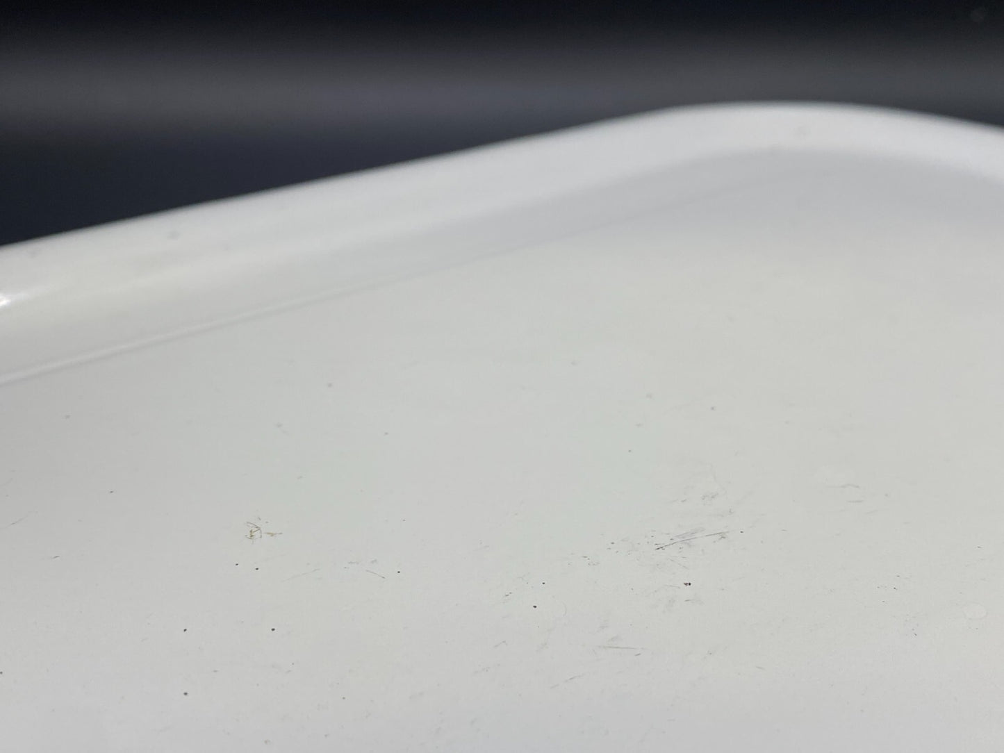 VTG Enamelware Refrigerator Box Lid White Black edge Enamel 13” x 9.5"