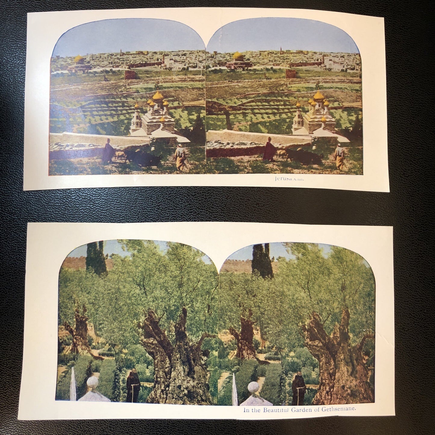RARE Stereoview Paper Cards Jerusalem Gethsemane Lot of 2