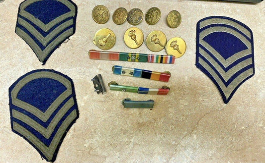 Vintage lot of  Military Stripes Rank Bars Stars 1 2 & 3 plus 3 patches Buttons 