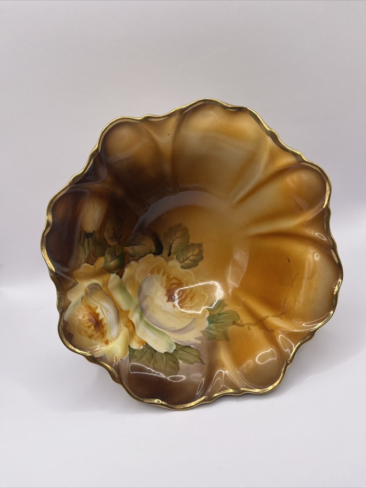 Vintage Nippon MORIMURA Bros Porcelain Hand-painted Bowl Green Mark~ ROSES