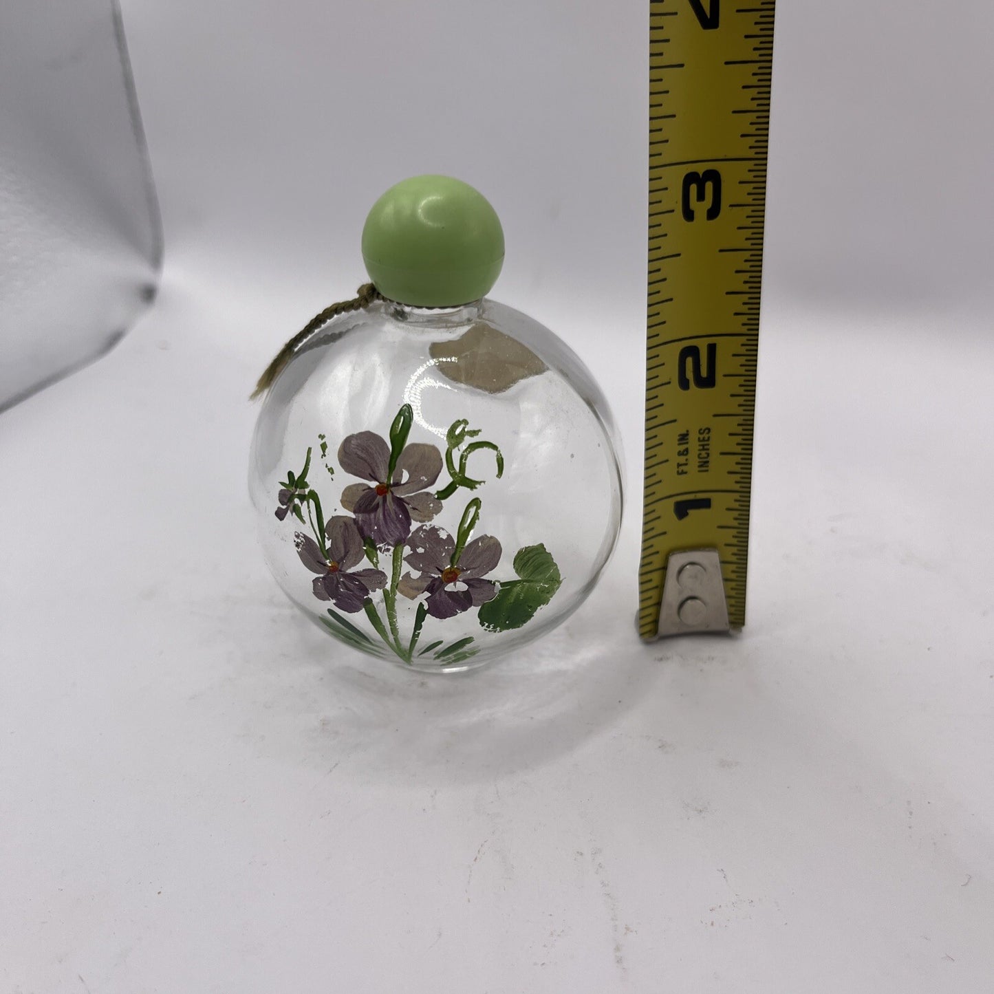 Empty Vtg Hand Painted Devon Violets Abietsan Perfume Bottle Green Lid England