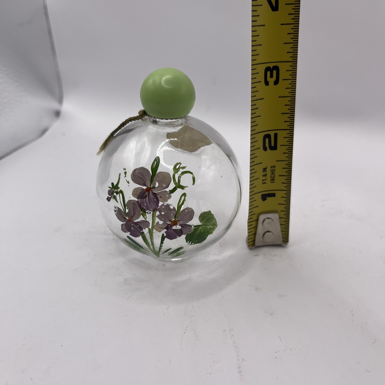 Empty Vtg Hand Painted Devon Violets Abietsan Perfume Bottle Green Lid England