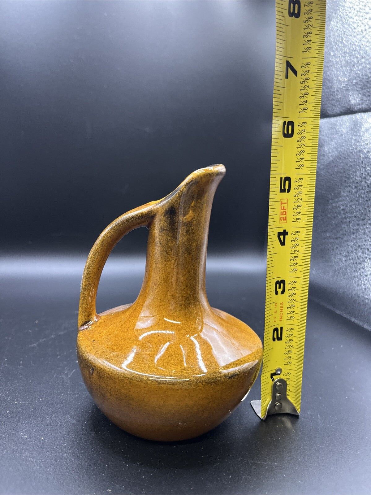 Vtg. Anna Van Briggle Brown Pottery Pitcher 6-1/2” 