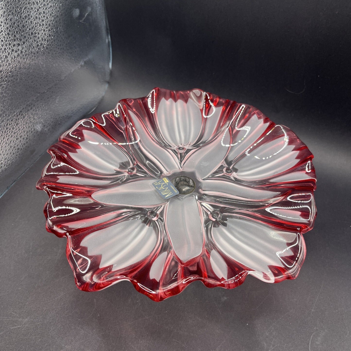 Mikasa Waltherglass Germany Tulips Pink Crystal Pedestal Compote Server