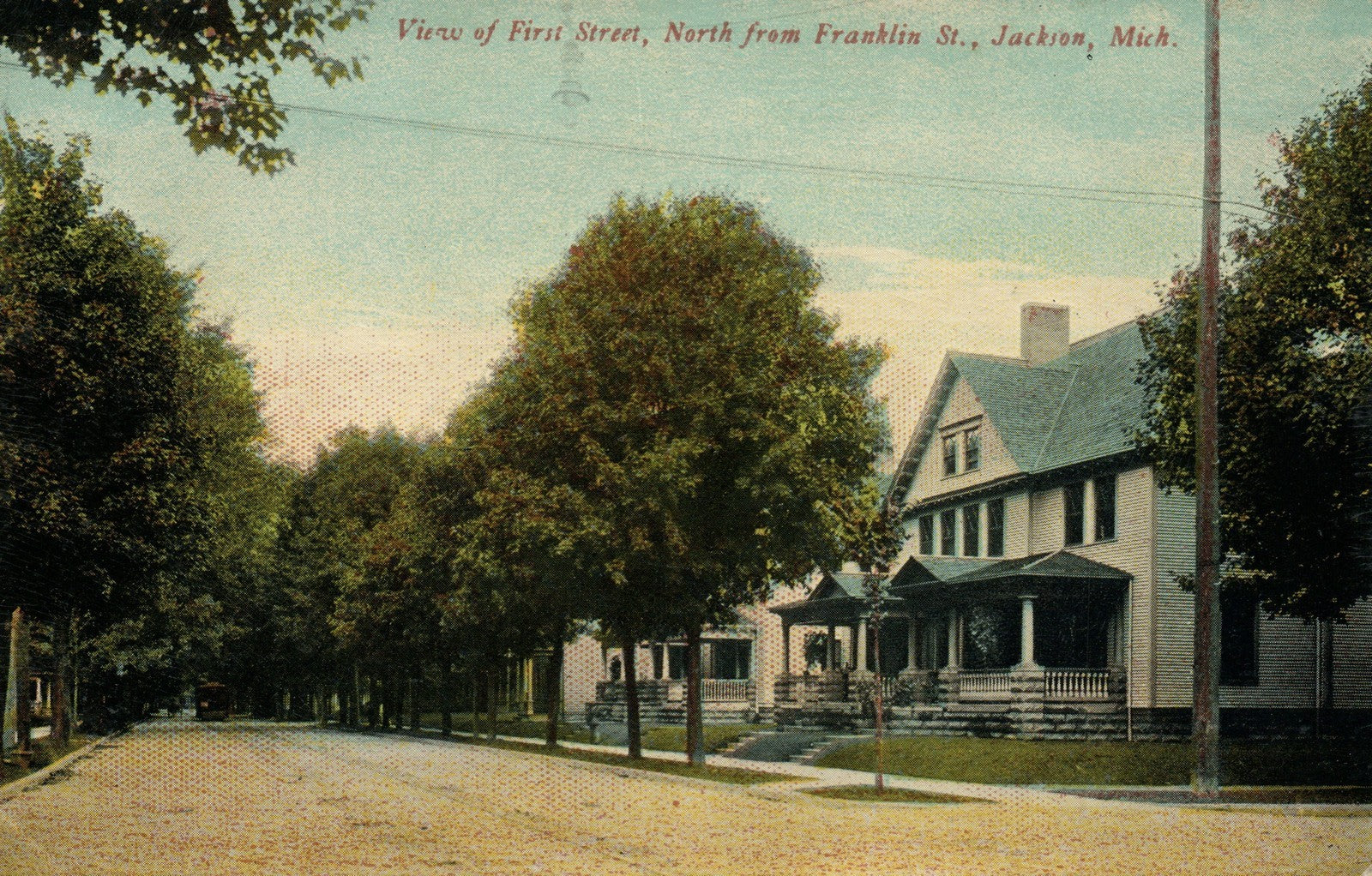View of First Street North Franklin St Jackson MI Mich Michigan Postcard