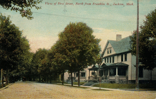 View of First Street North Franklin St Jackson MI Mich Michigan Postcard