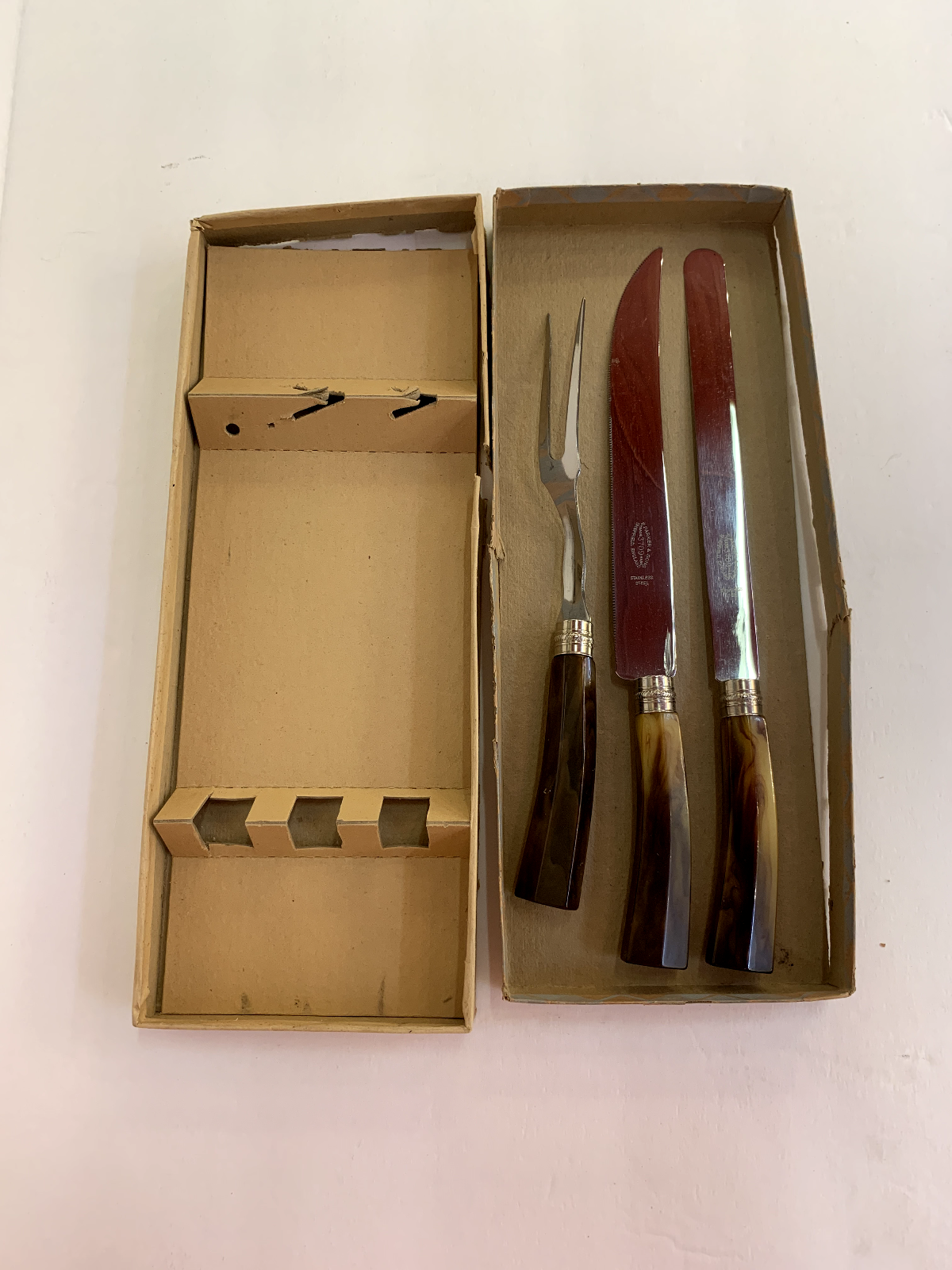 Vintage Parker & Sons Sheffield England 3 Piece Carving Set Bakelite Bladehandle