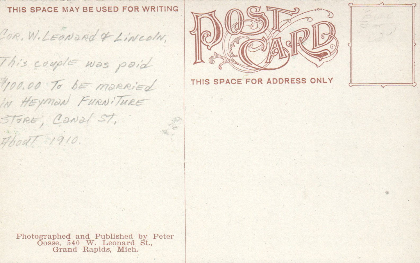 Home Coming Bride and Groom, Grand Rapids MI Michigan Mich. Postcard