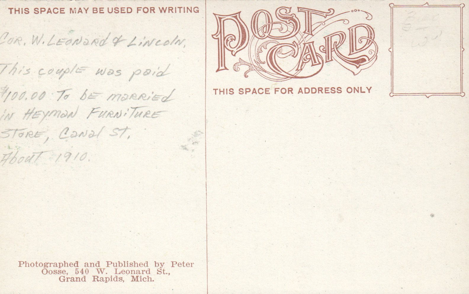 Home Coming Bride and Groom, Grand Rapids MI Michigan Mich. Postcard