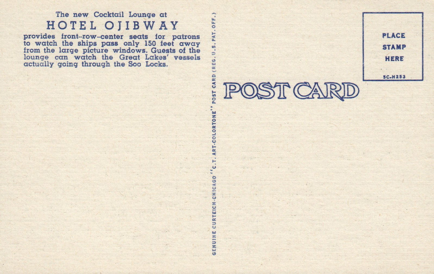 Hotel Ojibway Cocktail Lounge Watch Ships Pass Restaurant Soo Locks Postcard