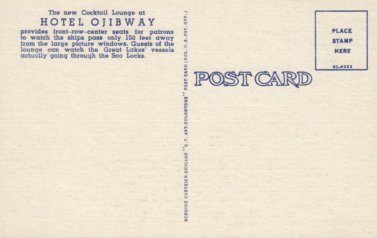 Hotel Ojibway Cocktail Lounge Watch Ships Pass Restaurant Soo Locks Postcard