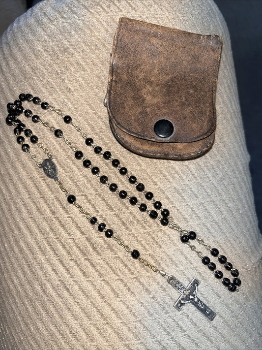 Vintage Black Bead Rosary Blessed By papal