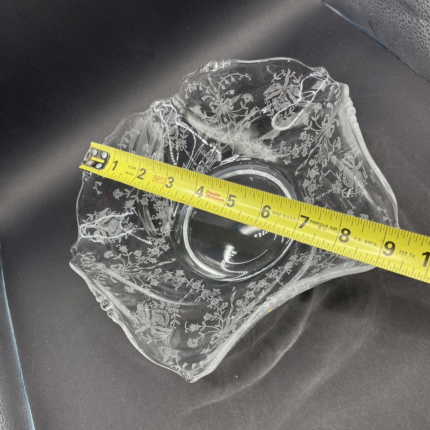 Heisey Orchid Waverly Etched 9" Crimped Flared Round Bowl