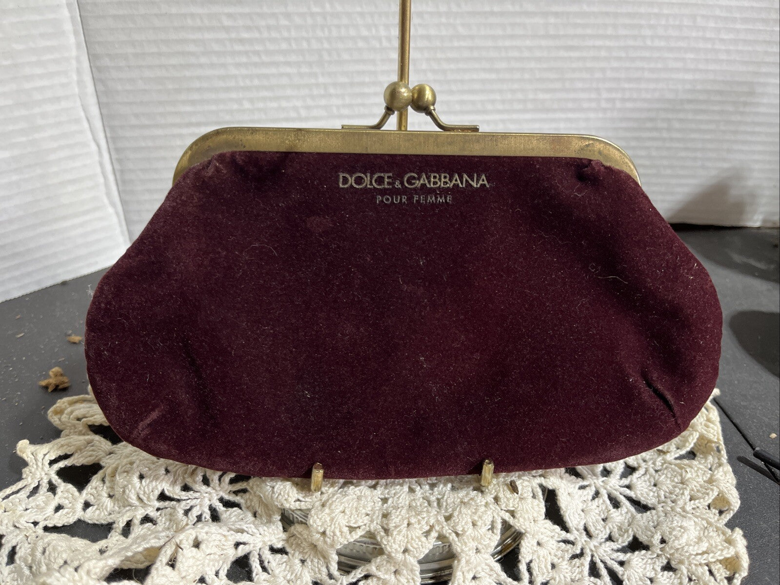DOLCE & GABBANA Pour Femme Burgundy/Red Wine small Kiss lock Clutch PURSE