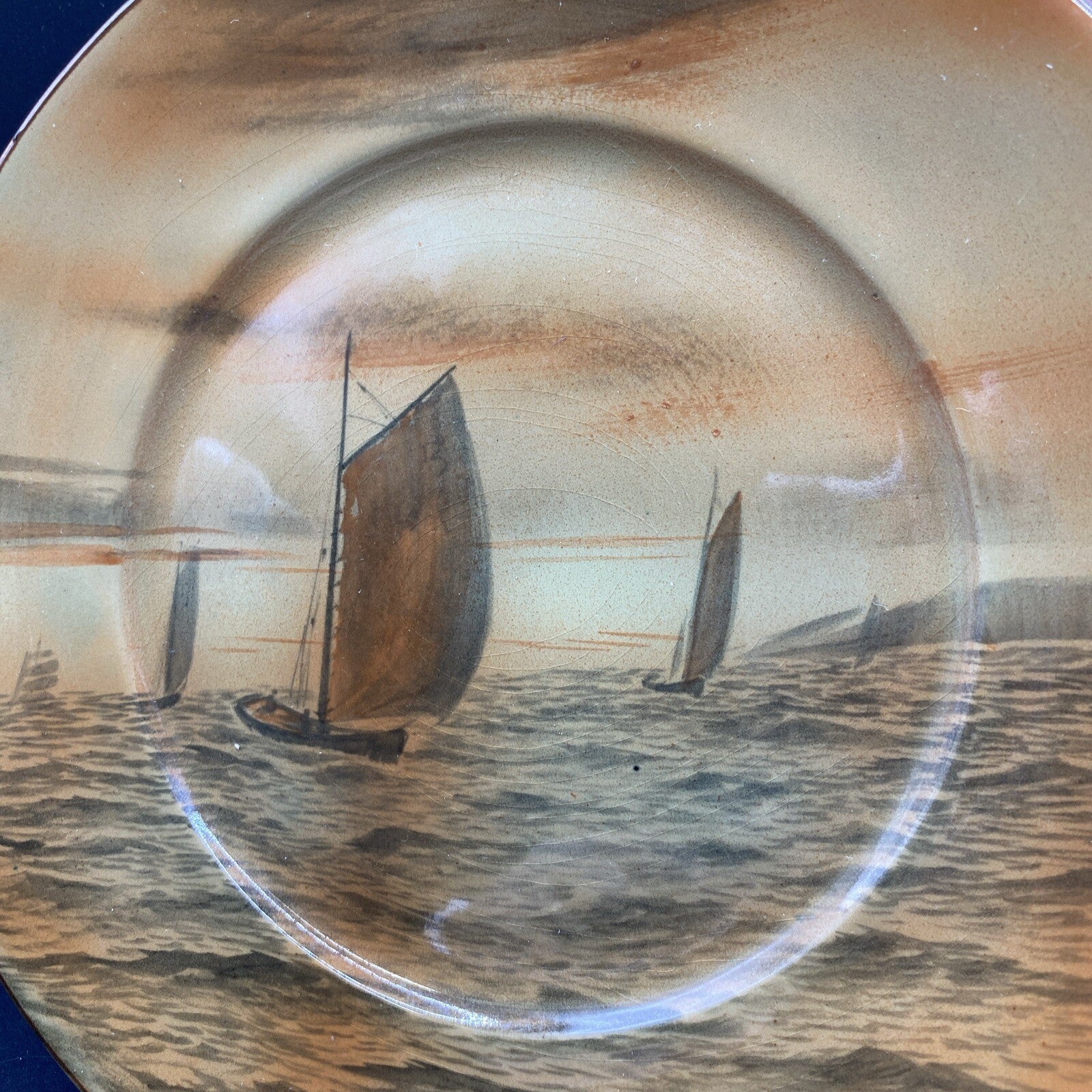 Antique 1912 Buffalo Pottery Abino Ware Nautical Ship Plate Signed C Harris