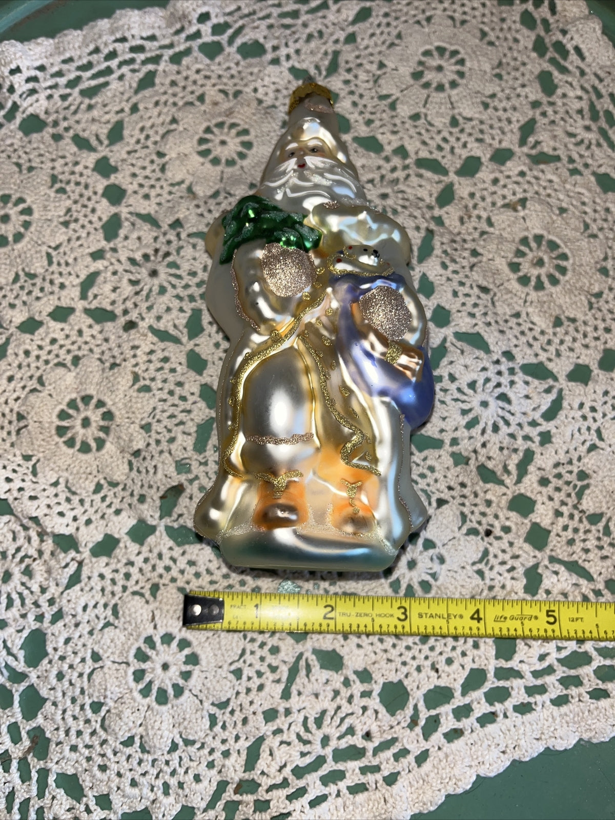 Vintage Gold Santa w| bear Mercury Glass Christmas Ornaments 