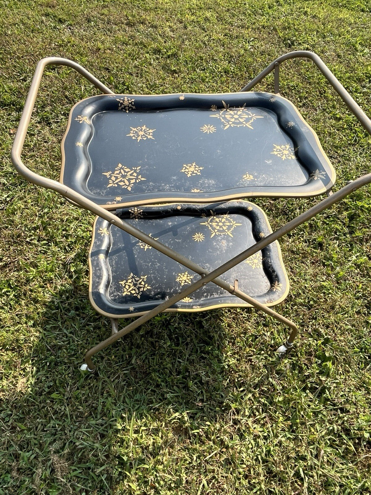 VINTAGE  SERVING CART TEA TROLLEY RETRO 1960s Black/Gold