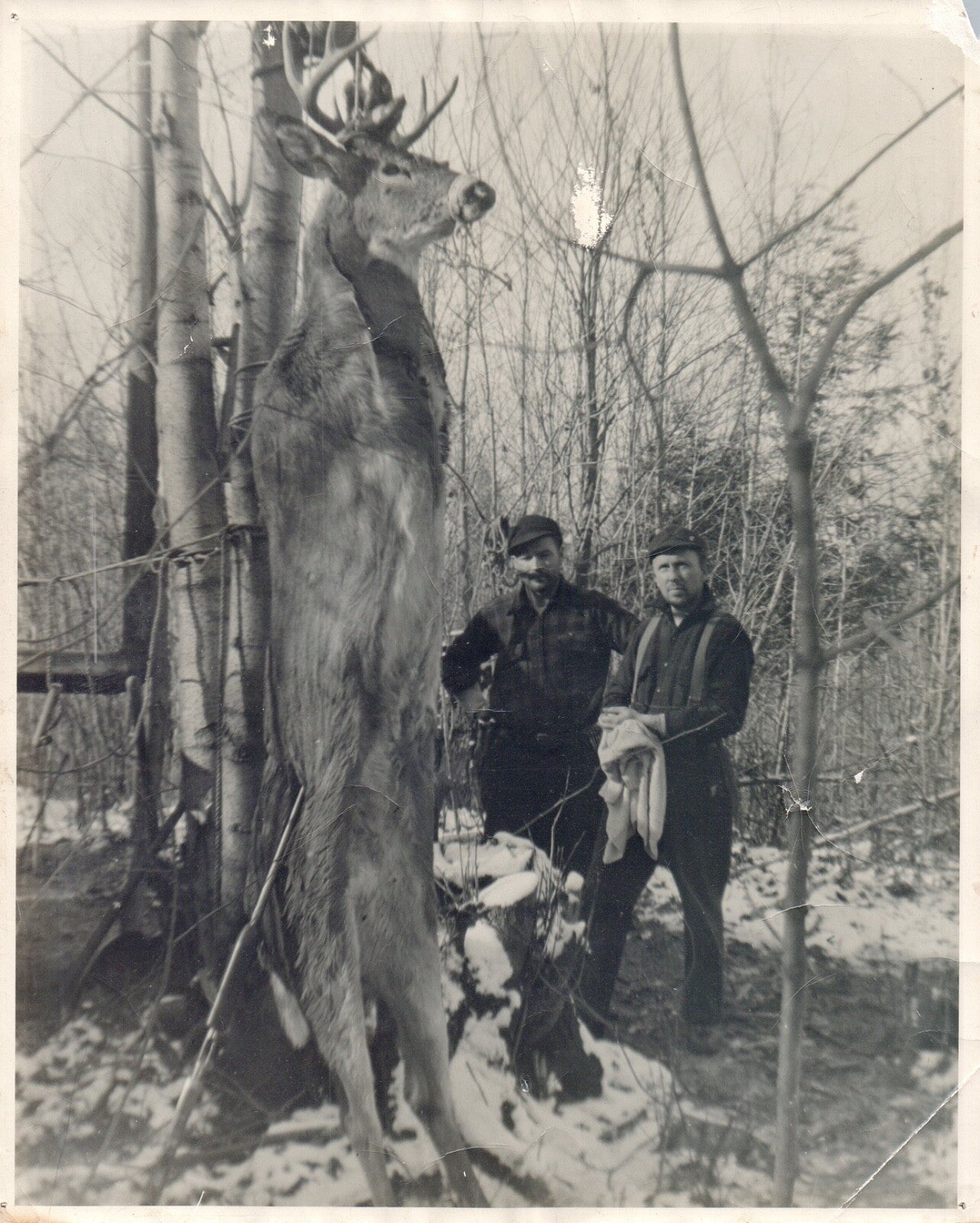 ? Michigan ? Two Men w/ Large Buck in Woods 8 x 10 Real Photo Vintage Ephemera