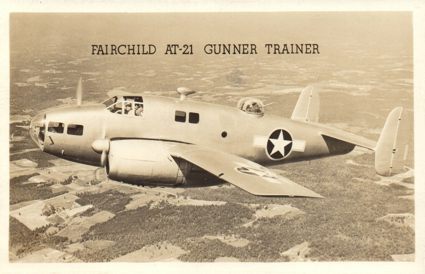 Real Photo Fairchild AT-21 Gunner Trainer military airplane plane Postcard