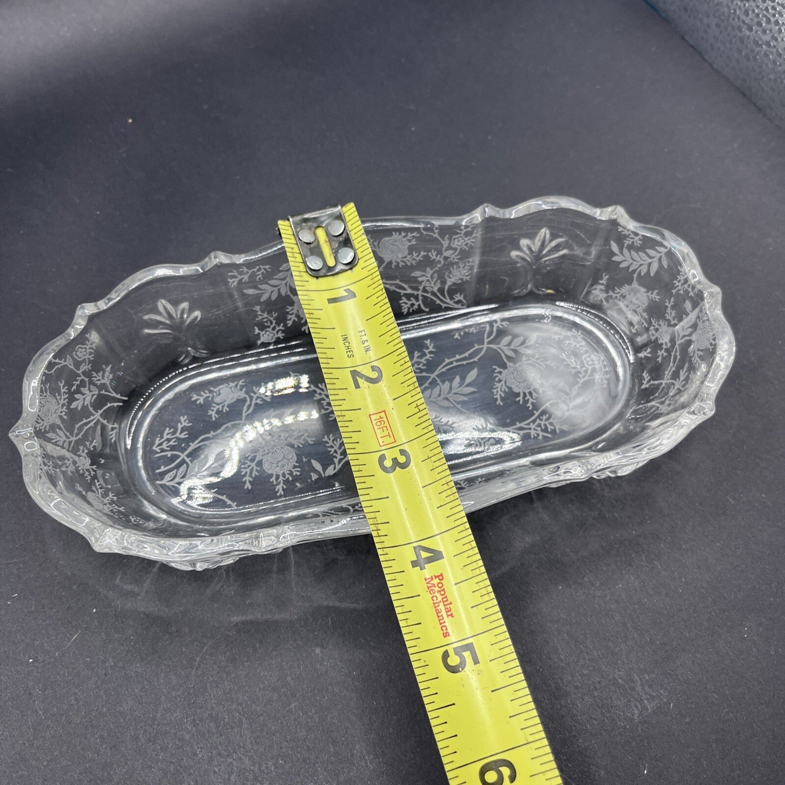 Fostoria Clear Chintz Etched Baroque 8" Pickle Dish