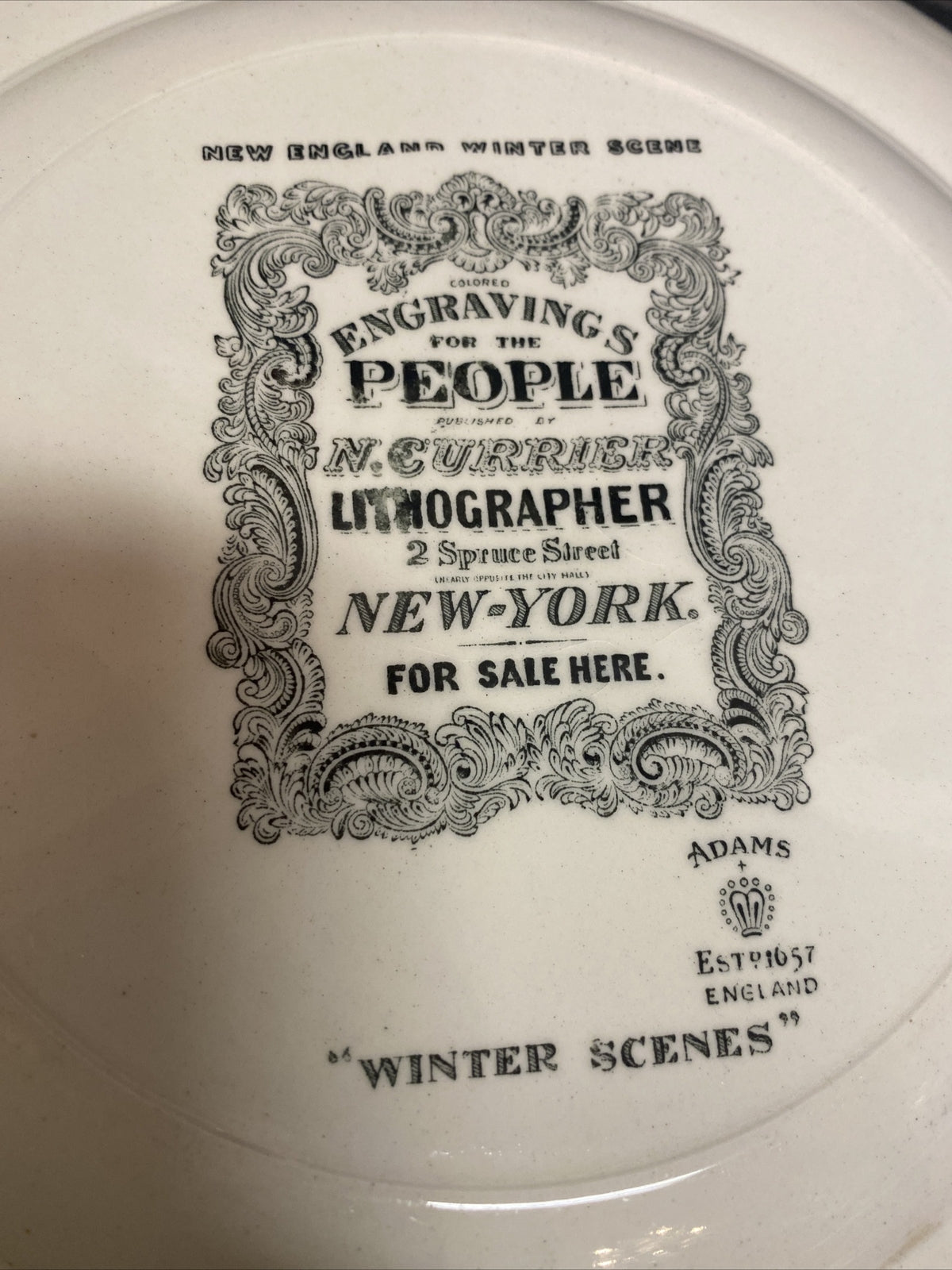 10.5" Adams Currier Winter Scenes New England Winter Scene Holly PLATE pottery