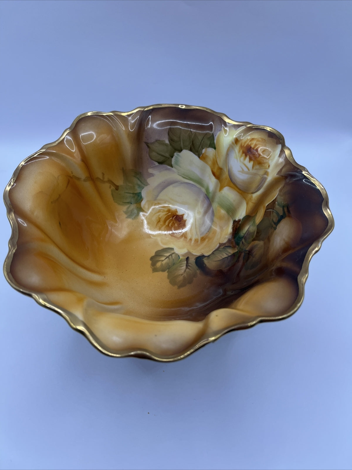 Vintage Nippon MORIMURA Bros Porcelain Hand-painted Bowl Green Mark~ ROSES