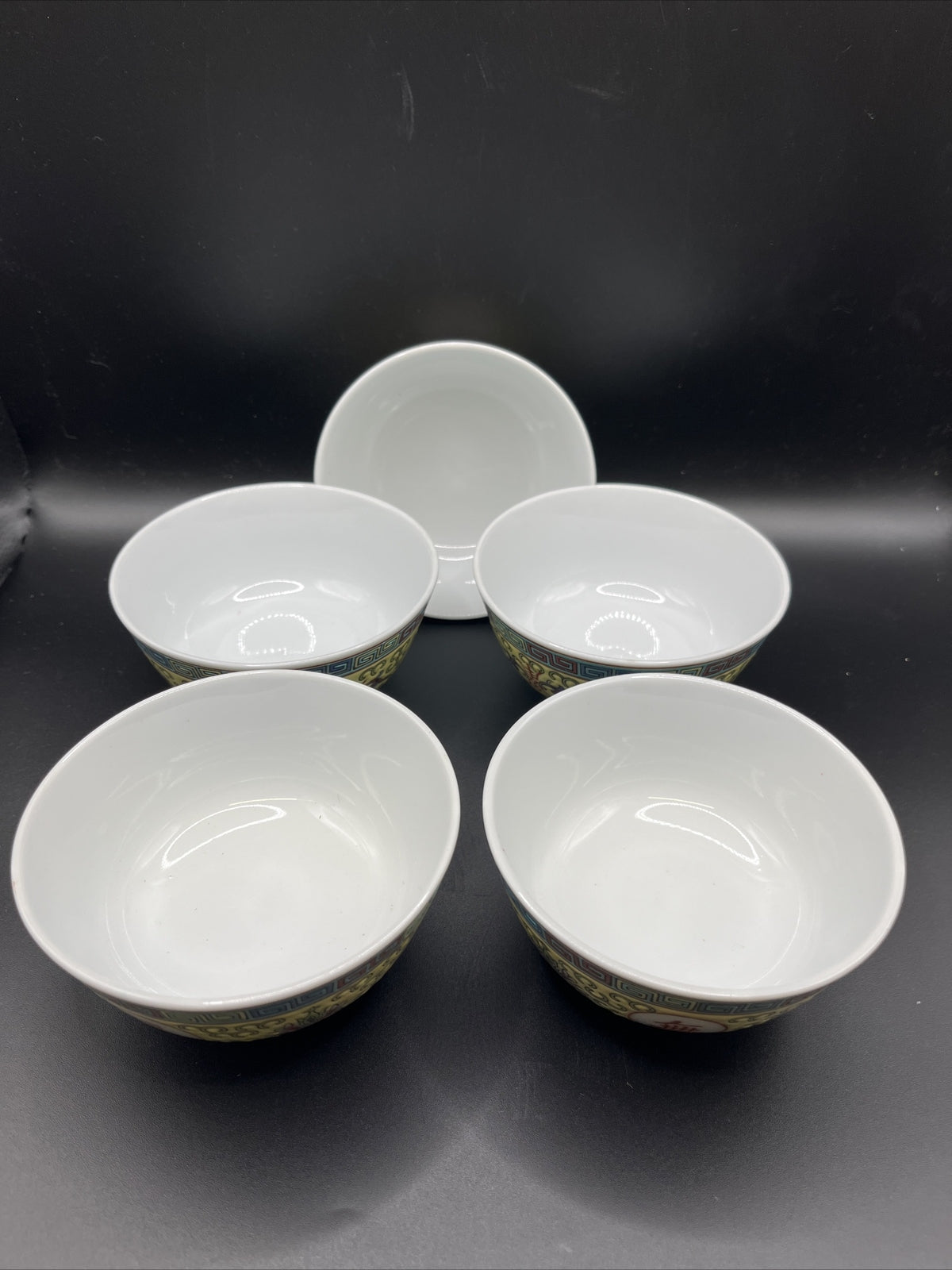 Jingdezhen Bowl Chinese Style Zhengde Straight Mouth Old Style. 4”.  Set Of 5