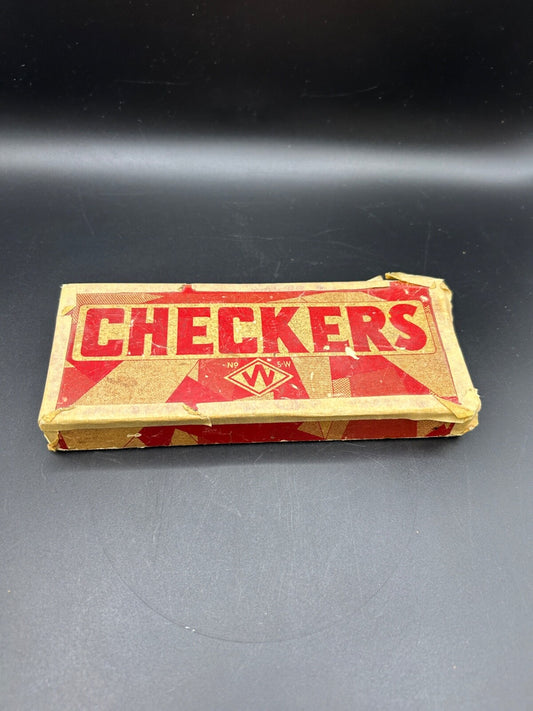 40's Halsam Wooden Checker Pieces Empire State Crowns Set Of 30 Red black Wood