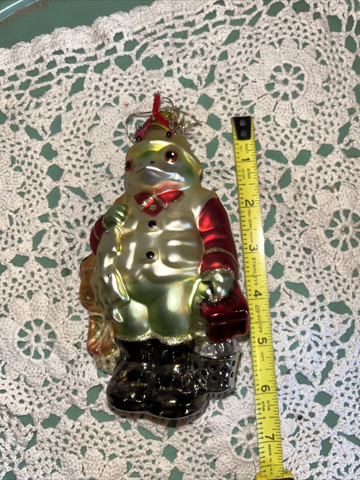 Vintage Fishing Frog Mercury Glass Christmas Ornaments 