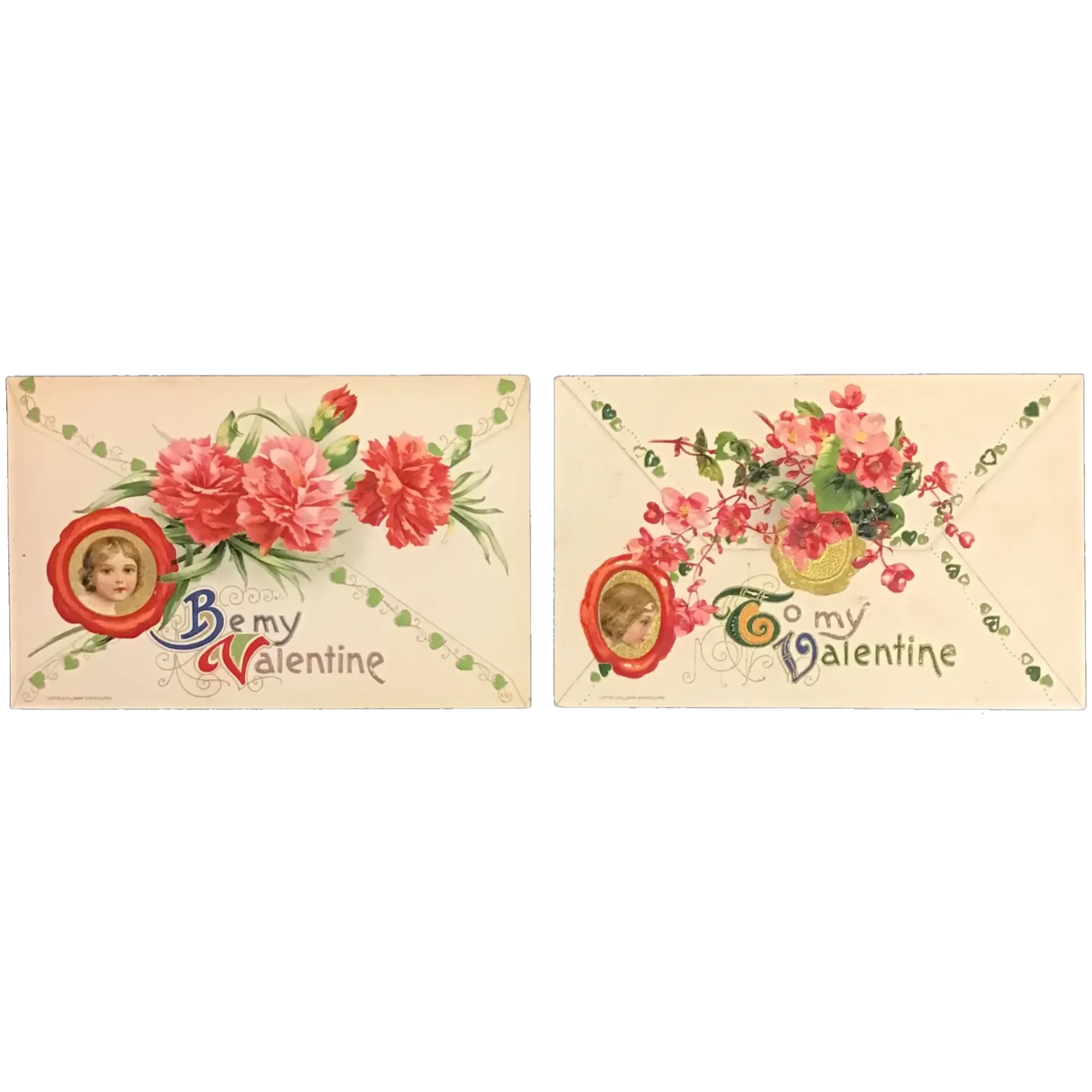 Set of 2 Floral Envelope John Winsch Valentine's Day Postcards