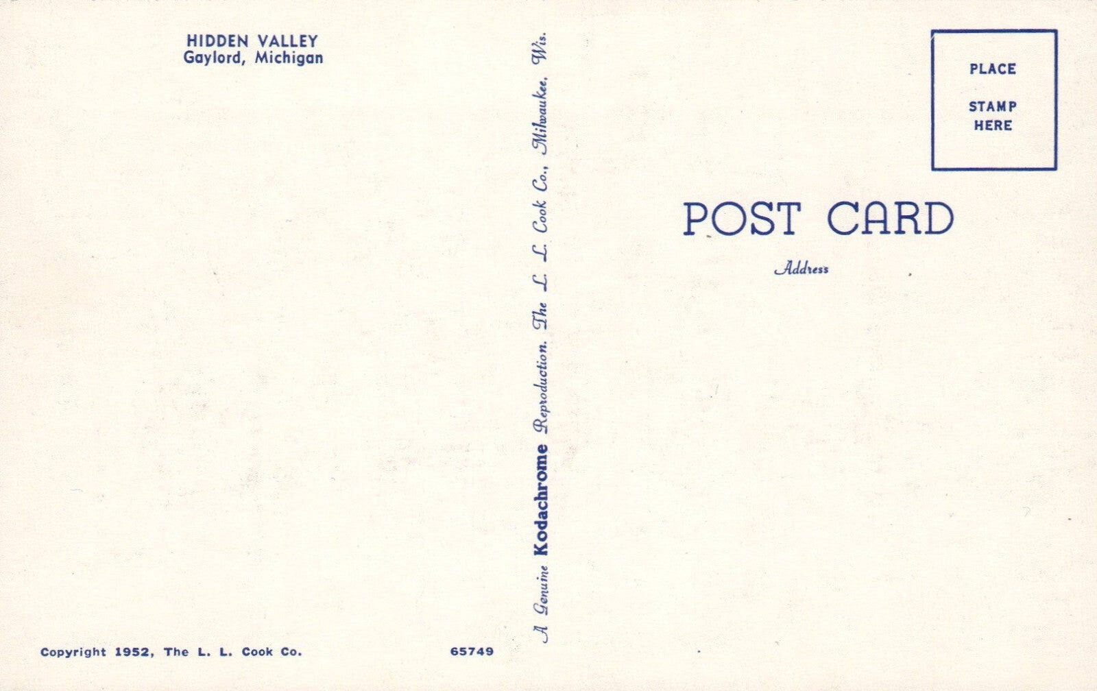 Hidden Valley Gaylord Large Cabin MI Michigan Mich Postcard