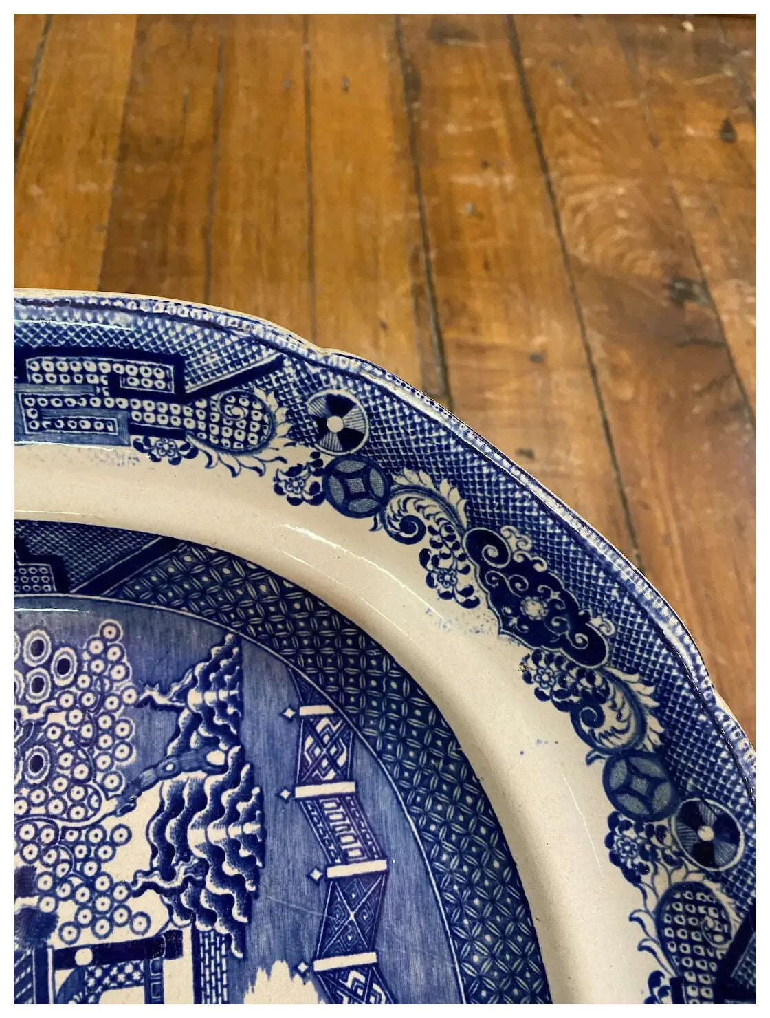 c1860 Staffordshire Adams Blue Willow Antique Platter 17" x 13" White