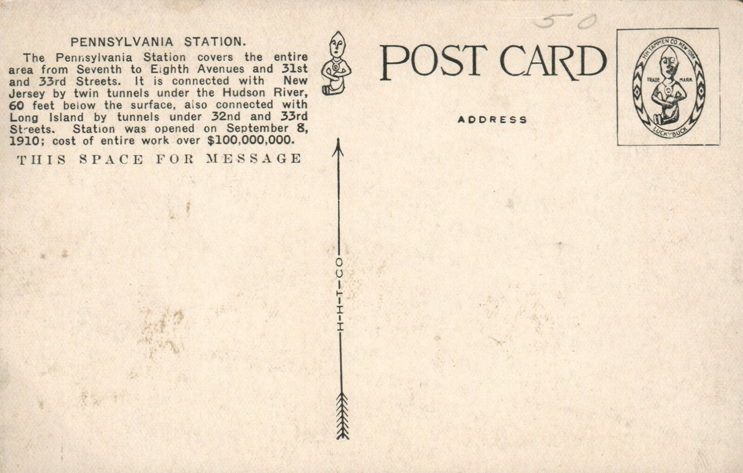 5157 Birds Eye View Pennsylvania Station Depot New York NY Railroad RR Postcard