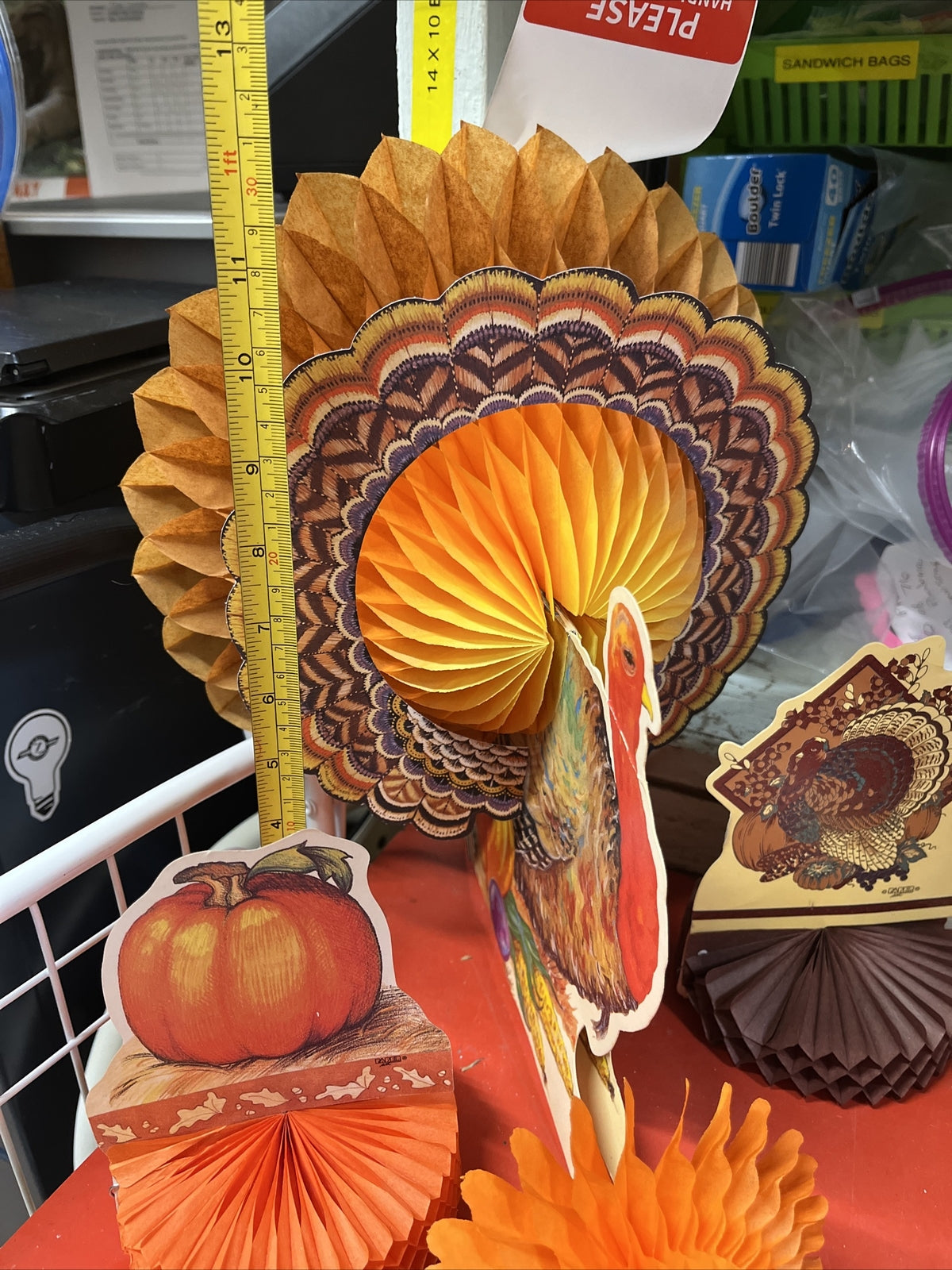 Vintage 11 Pc - Honeycomb Folding Thanksgiving Turkeys, & Pumpkin
