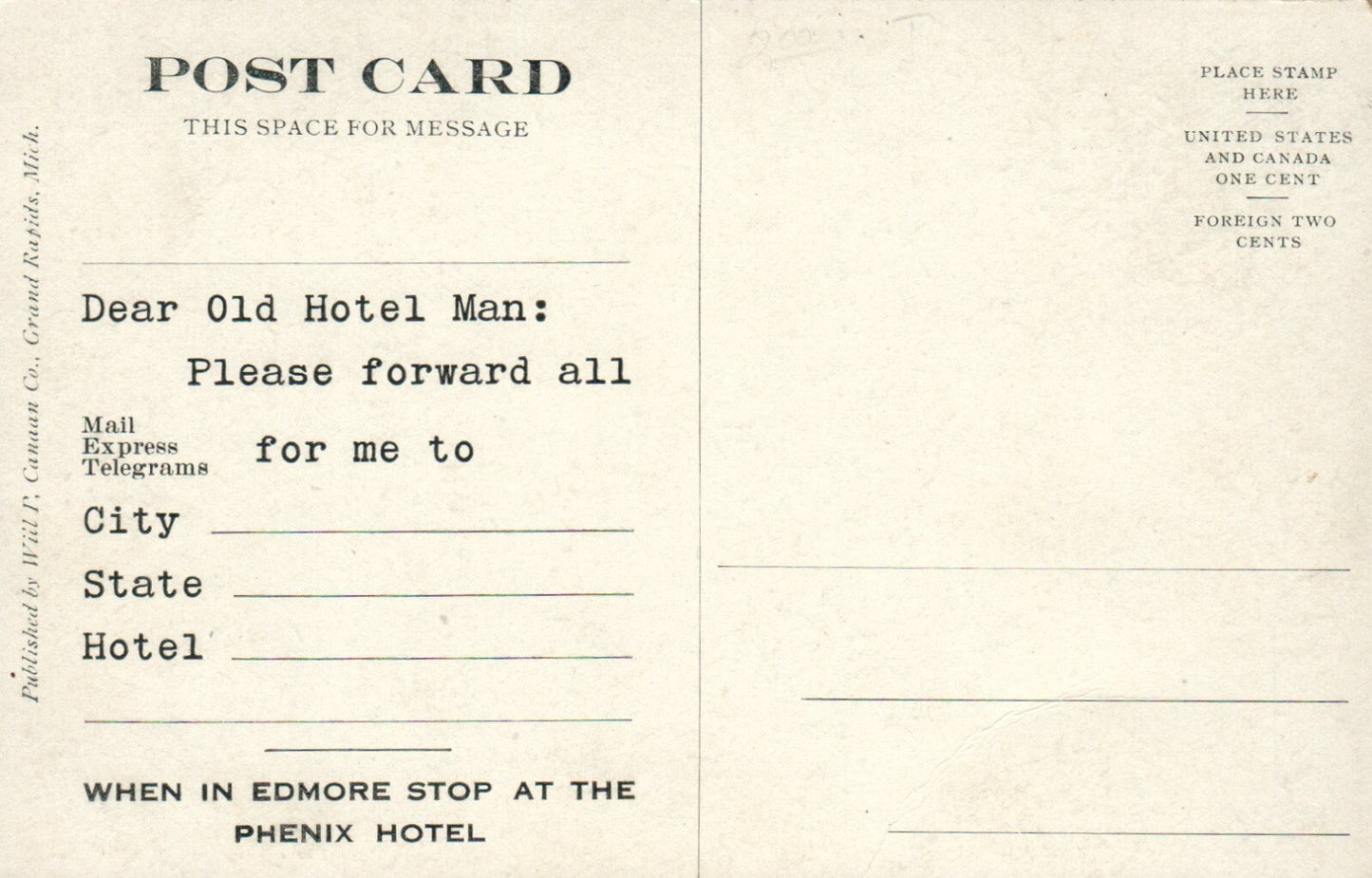 Phoenix Hotel in Edmore Michigan Mich MI Postcard