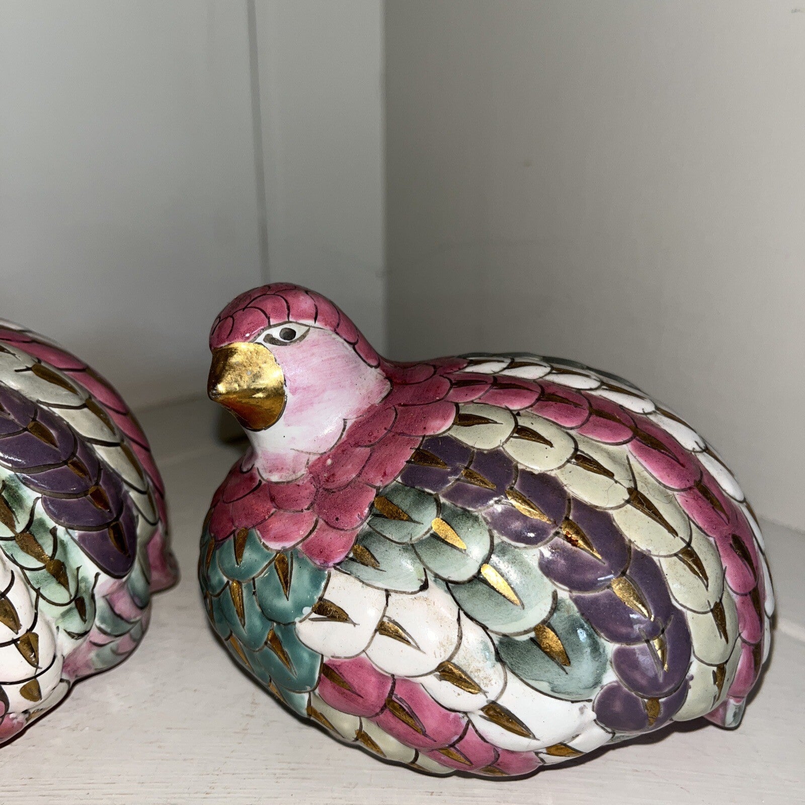 Beautiful Hand Painted Chinese Quail Birds Figurine 
