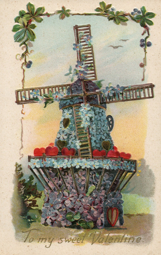 To My Sweet Valentine Colorful Flower Windmill Embossed Valentine Postcard 14/2